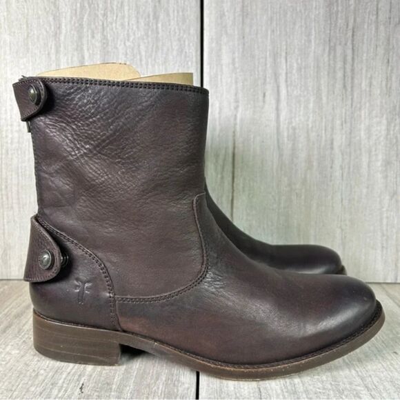 Frye Melissa Button Zip Up Short Ankle Bootie Brown Leather Shoe Womens Size 6 B - Picture 1 of 11